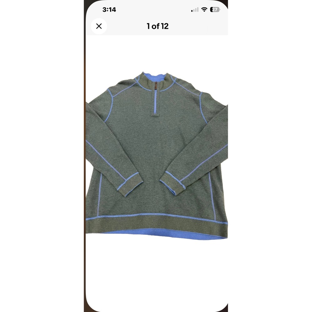 Tommy Bahama Reversible Quarter Zip Pullover Mens Green Blue Sweatshirt XL